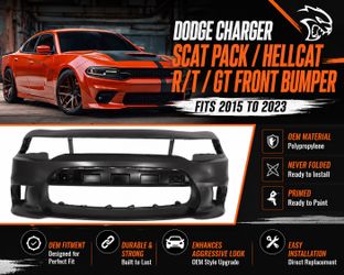 New Dodge Charger Front Bumper Fits 2015 to 2023 NEVER FOLDED & OEM Material Polypropylene