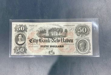 😍🥳 1800’s Connecticut State City Bank of New Haven $50 Obsolete Banknote