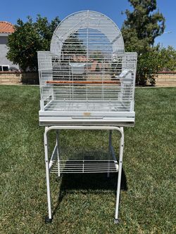 White Dome Top Bird Cage with Stand