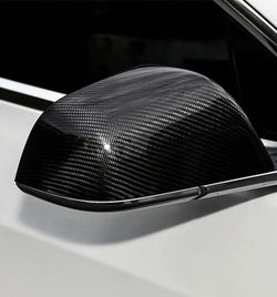 Brand New 2017-2024 Tesla Model 3 Real Carbon Fiber Car Side Mirror Add On Cover Caps