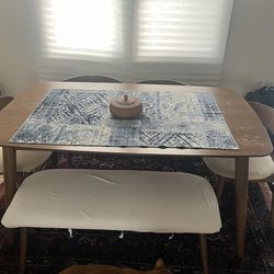 Mid Century Modern Dining Table Bench + 4 Chairs