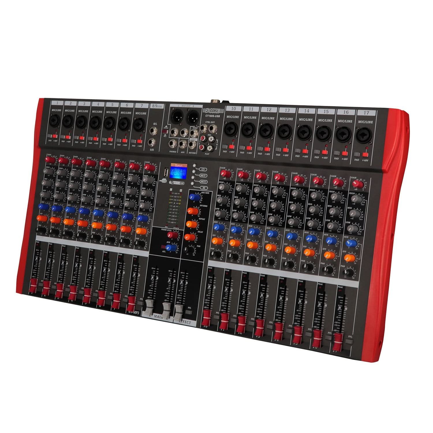 5Core Audio Mixer 16 Channel DJ Mixing Board Bluetooth USB Analog Mezclador De Audio w Phantom Power Console for Live Recording Podcast Karaoke MX16CH