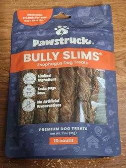 New Pawstruck Natural Beef Bully Slims Gullet Chew Sticks for Dogs, 10 Count