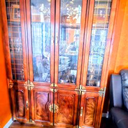 Vintage Asian Style Breakfront China Cabinet 