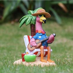 Brand New Pink Flamingo Garden Statues with Solar Lights, Hawaii Beach Flamingo Yard Art Ornament, Tropical