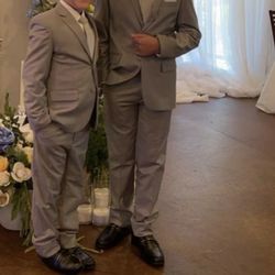 Grey suits size 10 and 7 PerryEllse 5 Pieces( tie, belt, white shirt, pant, suit jacket)