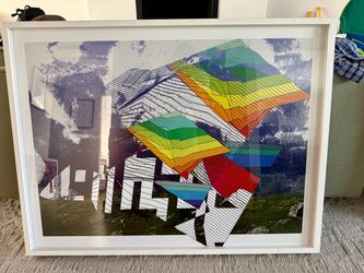 Large Framed Abstract Mountain Print, 41" x 31", White Frame