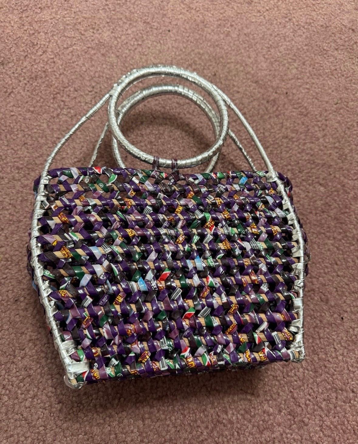 Handmade recycled plastic woven hippy boho bag purse y2k retro vintage