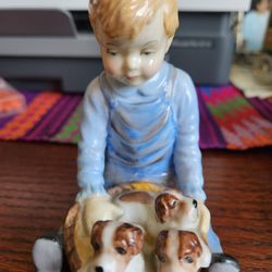 Paragon Fine Bone China, Boy With Basket Of Puppies 