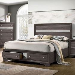 Gray Bedroom Set - 4pc Queen Bed Dresser Mirror Nightstand 