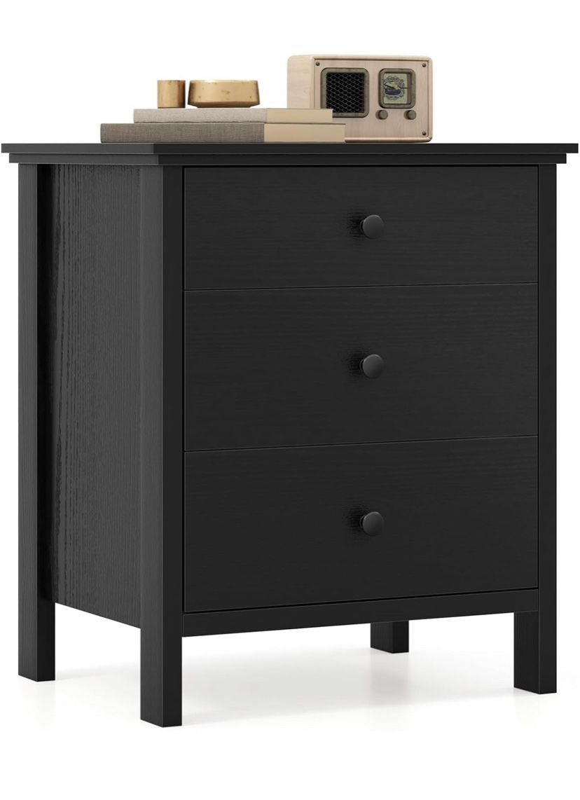 New assembled Nightstand with 3 Drawers, Modern Sofa Side Table with Storage, Wooden End Table