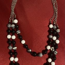 3-Strand layered Black and White Marble Bead Necklace