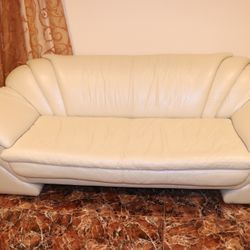 Set Of 3 Ivory/off-white Real leather couches 