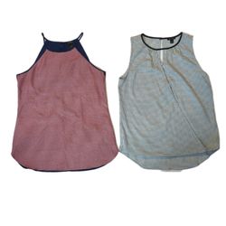 Ann Taylor Small 2 Tank Tops Red Gingham Halter Blue Grey Top Handkerchief