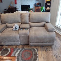 Suede Sectional Couch, Electric Loveseat and Couch Recline
