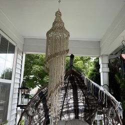 SPIRAL DARK TIP SHELL CHANDELIER Vintage Boho Swirl Tube White Bubble Seashell Wind Chime Chandelier- LARGE