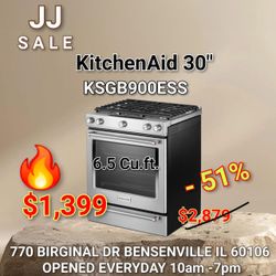 🔥New KitchenAid 30" 6.5 Cu.Ft. Slide-In Gas Convection Range - Stainless Steel KSGB900ESS