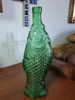 Vintage Glass Emerald Green Fish Bottle