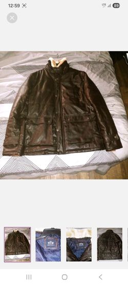 Emporio co Brown Leather Jacket with Shearling Collar