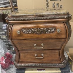 Bedroom Nightstand End Table Solid Wood Stone Top