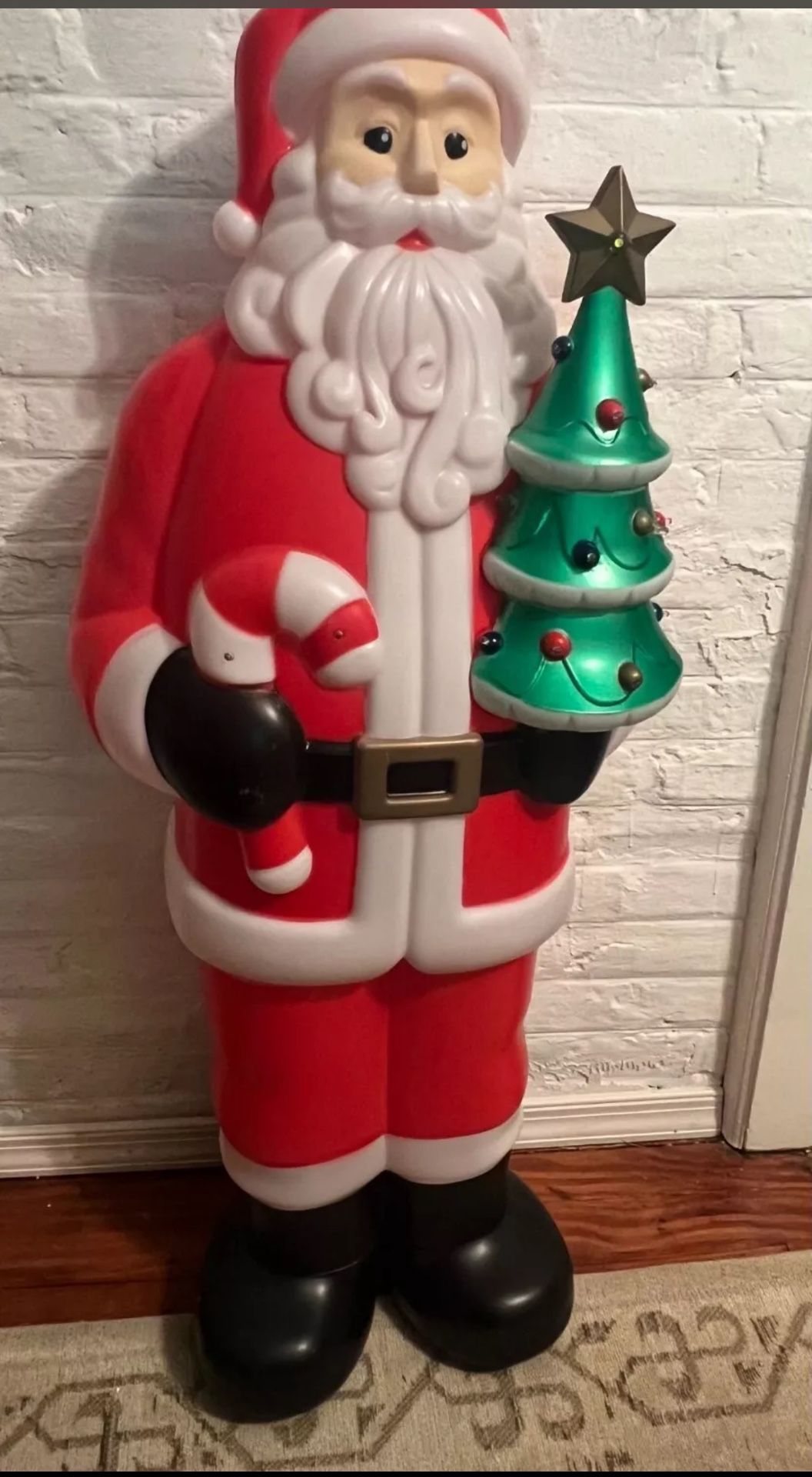 40-Inch Blow Mold Light Up Santa with Christmas Tree and Candy Cane