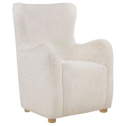 Thornton Ivory Faux Fur Upholstered Wingback Lounge Accent Chair