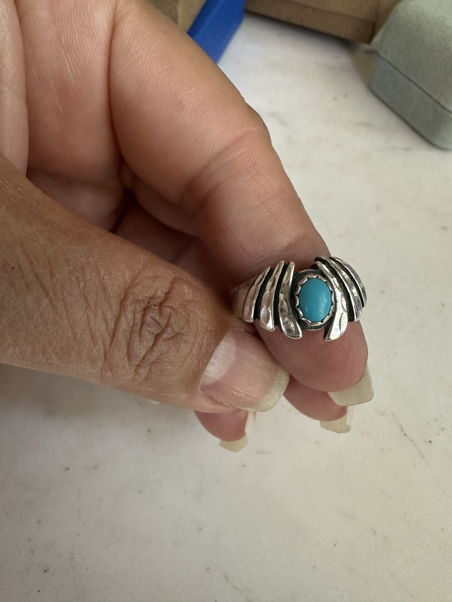 925 Sterling Silver And Natural Turquoise Ring, Size 6.5 - Hallmarked On The Inside Of Ring -STER 