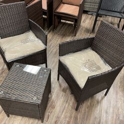 Brand New 3 Pieces PE Rattan Wicker Chairs with Table Outdoor Garden Furniture Sets (Brown/Beige)