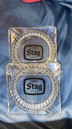2 glass stag beer ashtrays