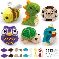 6PCS Crochet Kit for Beginners，Crochet Animal Kits with Step-by-Step Video Tutorials，DIY Craft for Adults and Kids， for Crochet Lovers, Yarn,Crochet H