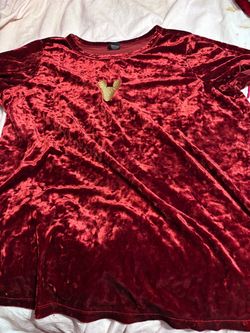 Red Crushed Velvet Top with Gold Heart