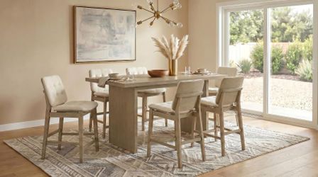 Dining set 7 pc Counter Height Natural Oak finish, Cream fabric color. New Especial price