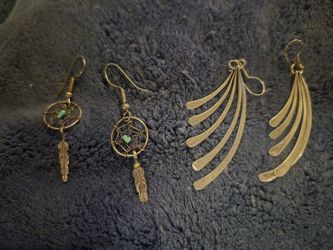 2 Pair Of Beautiful Native Made Sterling Silver Earrings 
