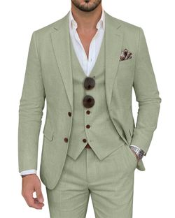 ZKHOECR Men's Light Green Linen Suit Set, size Large, with tag