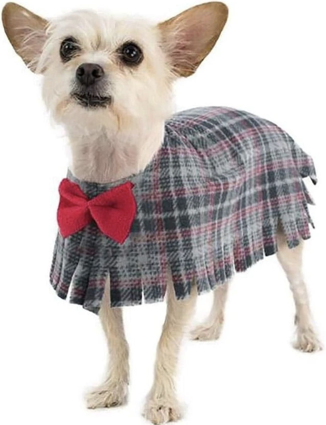 Pooch-O Fleece Grey Plaid With Bow