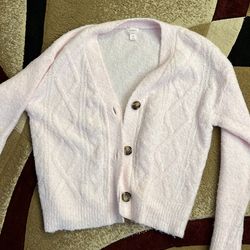 Ladies, extra small button up sweater, pink