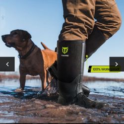 TIDEWE Work Boots Puncture-Proof with Steel Toe & Shank, Waterproof Anti Slip Rubber Boots for men, 6mm Neoprene Outdoor Boots