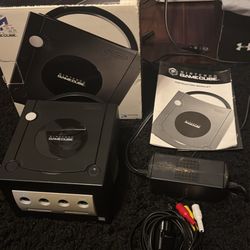 Black Nintendo GameCube In Box With All Cords Manuals. Tested