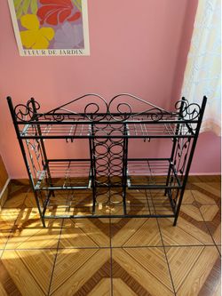 Wrought Iron 12-Bottle Wine Rack + Shelving