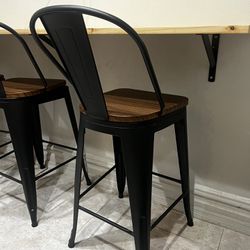 Swivel Metal Bar Chair Wooded Seat (4pcs)