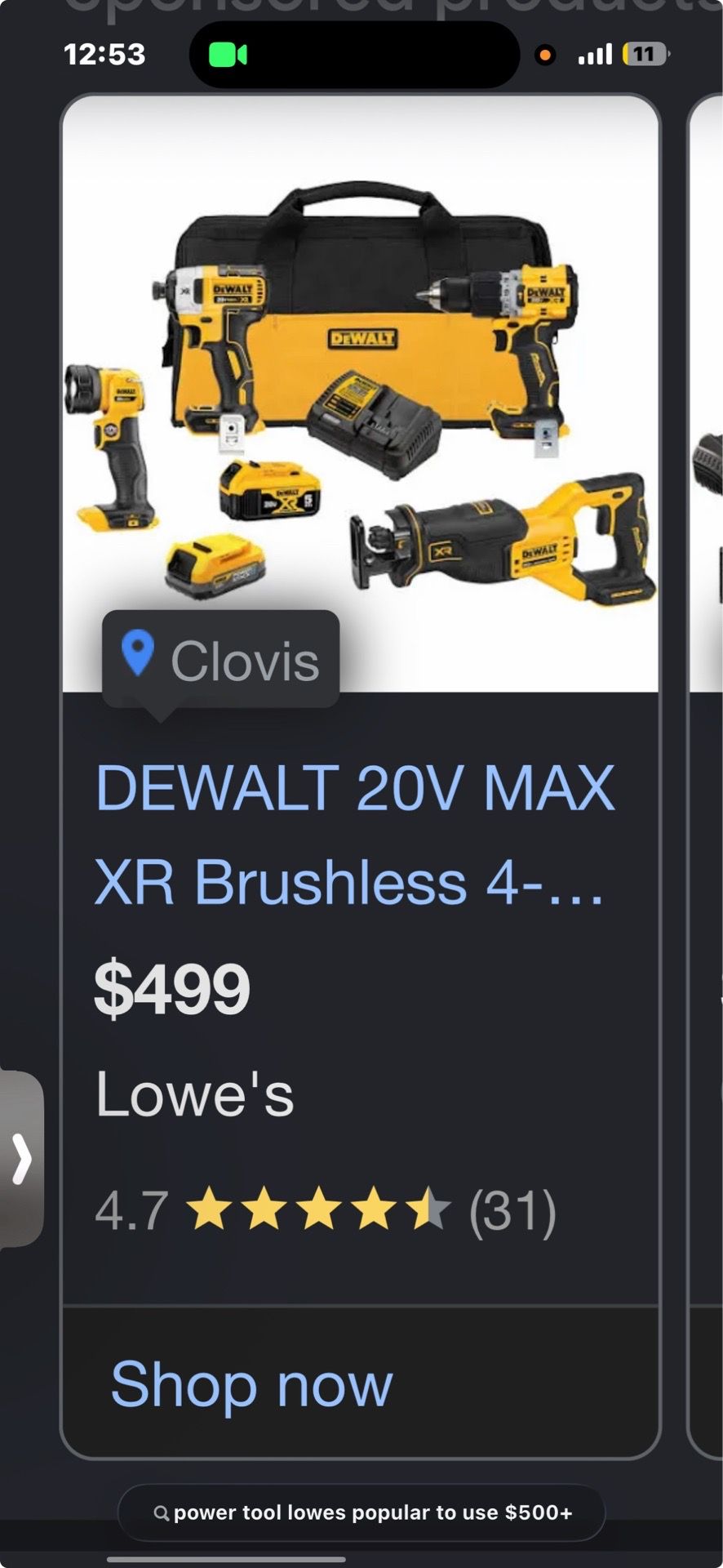 DeWalt 20V Max - brushless 4 tool combo set with bag & powerstack