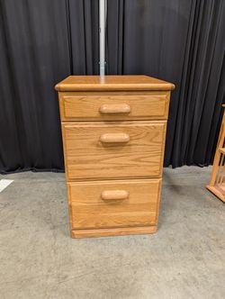 Three-Drawer Wooden File Cabinet in Honey Oak