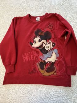 Disney Minnie Mouse Vintage Style Women’s Sweater XL Valentines Day Patchwork