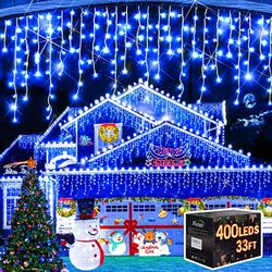 Christmas Decorations Lights Outdoor, 400 LED 32.8 FT 8 Modes 75 Drops Fairy String Curtain Lights for Christmas Decor Eaves Window Party Yard Garden 