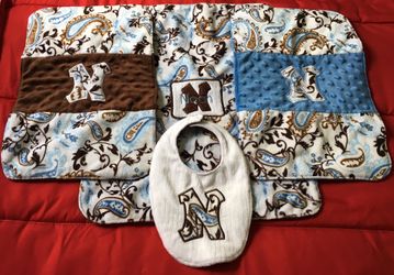4 pc Baby Boy Minky Set Personalized with “Noah”