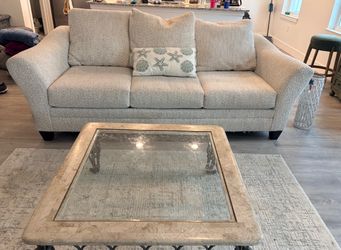 Sofa & Glass Coffee Table – Excellent Condition – Moving Sale