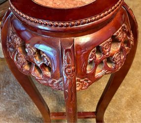 Vintage Chinese Carved Rosewood and Marble Inset Pedestal Plant Stand