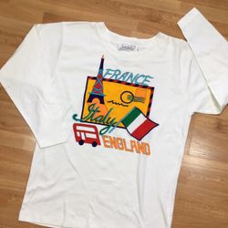 Vintage Santoria Paris Italy England Europe Tour Long Sleeve Shirt Colorful 90s