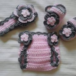 Crochet Baby Girl Headband Diaper Cover Outfit Photo Prop 
