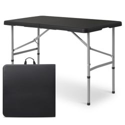 Magshion 4ft Plastic Folding Table with Built in Carry Handle, Black